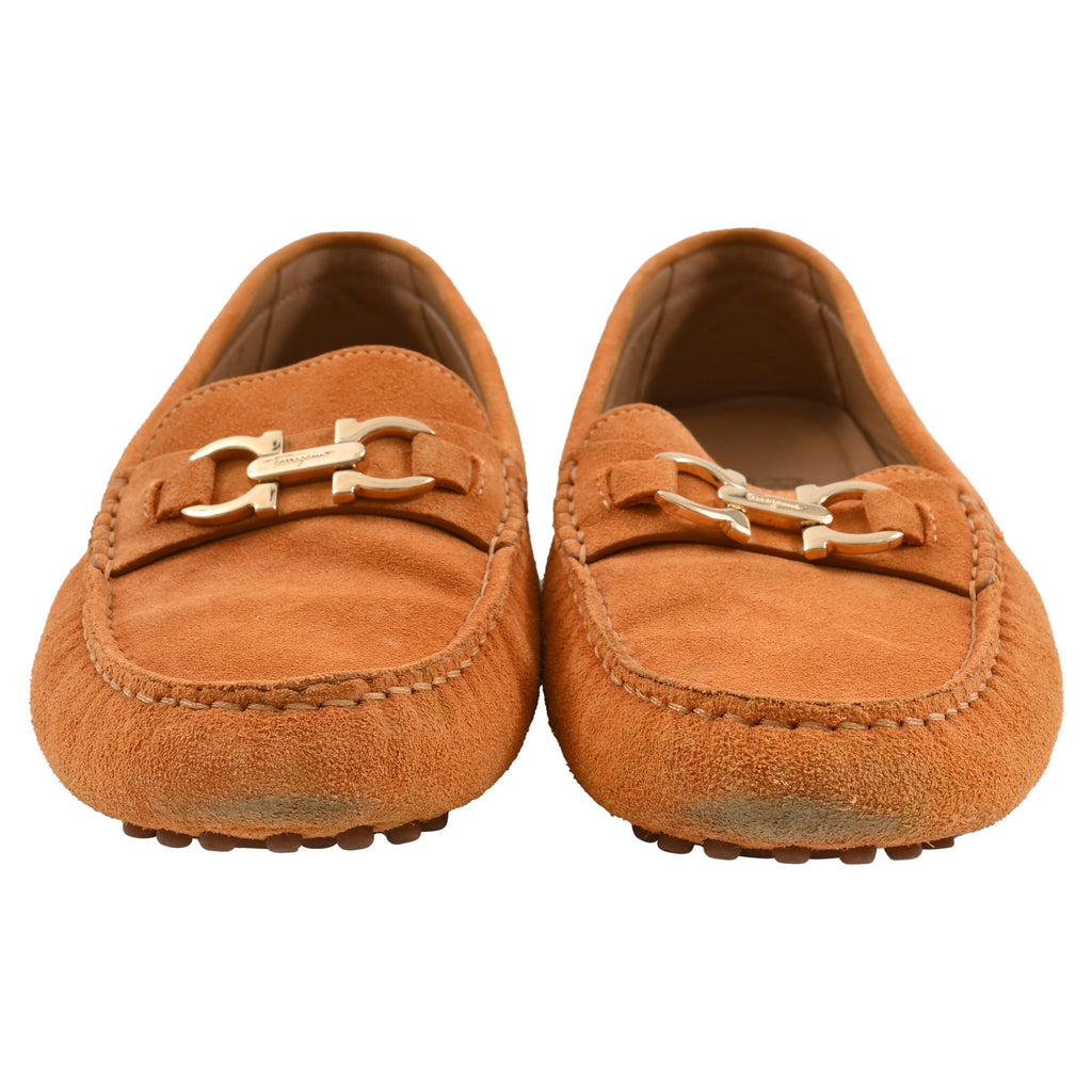 Salvatore Ferragamo Gancini-Plaque Loafers in Brown Suede