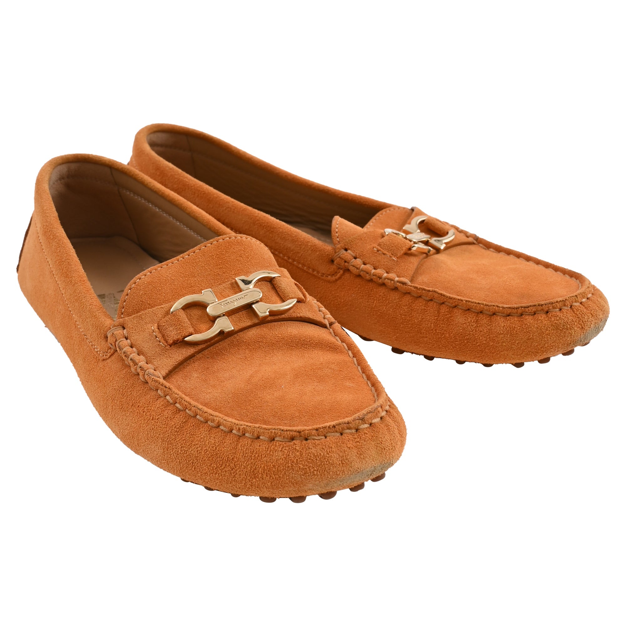 Salvatore Ferragamo Gancini-Plaque Loafers in Brown Suede