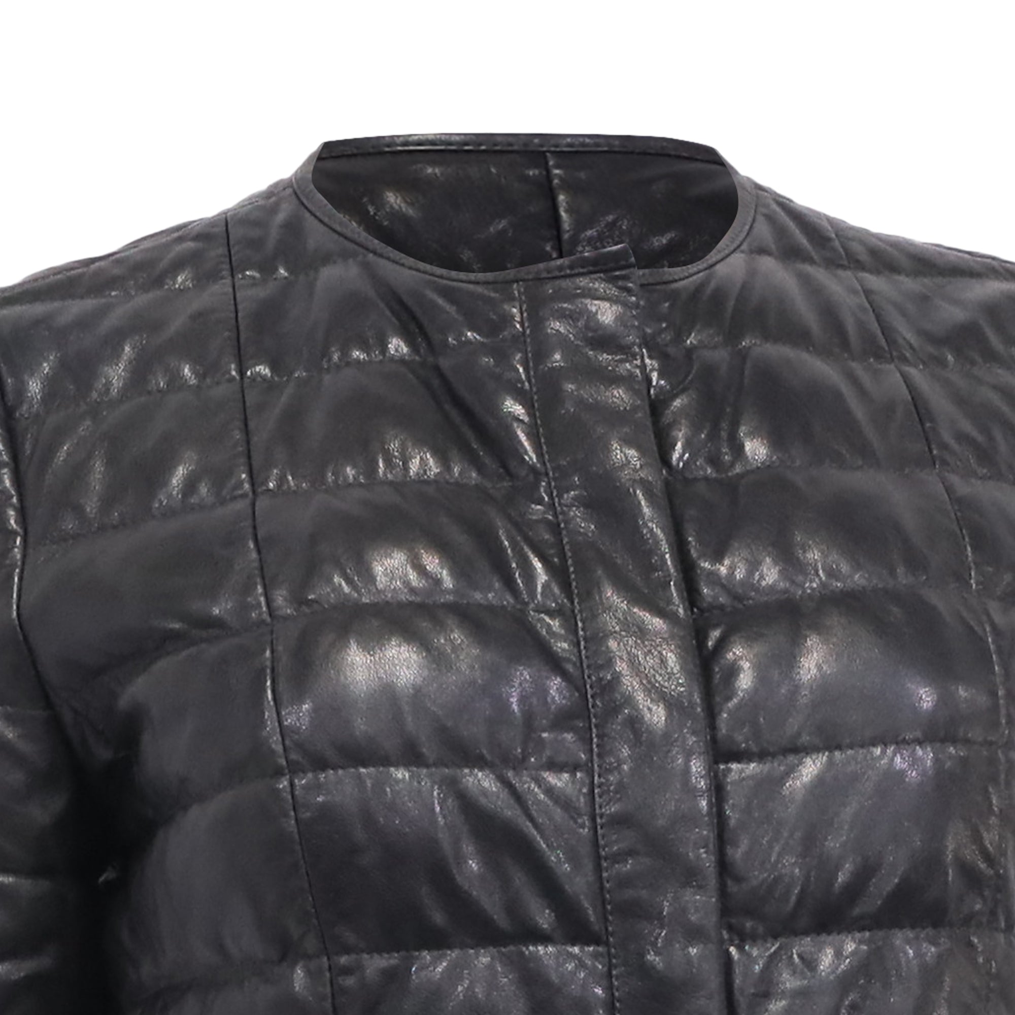 Brunello Cucinelli Short Sleeve Down Jacket in Black Leather