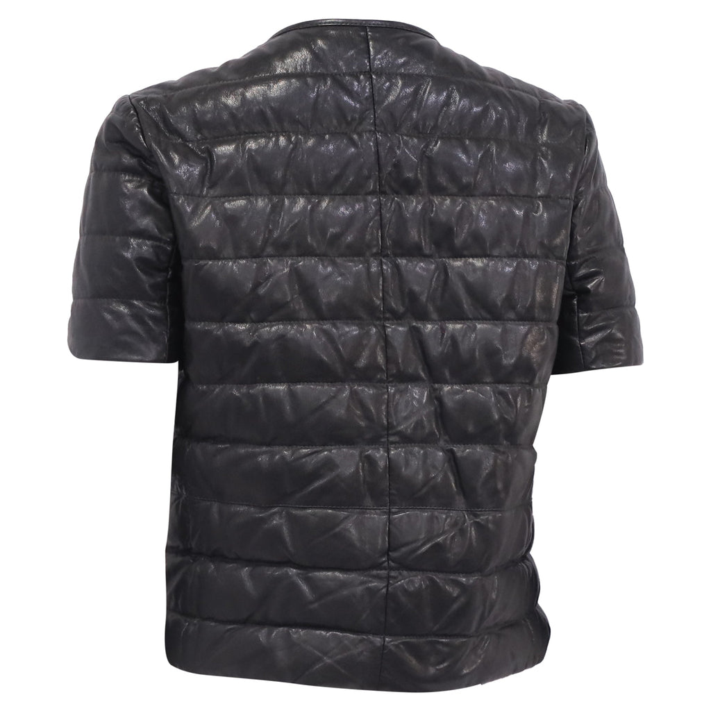 Brunello Cucinelli Short Sleeve Down Jacket in Black Leather