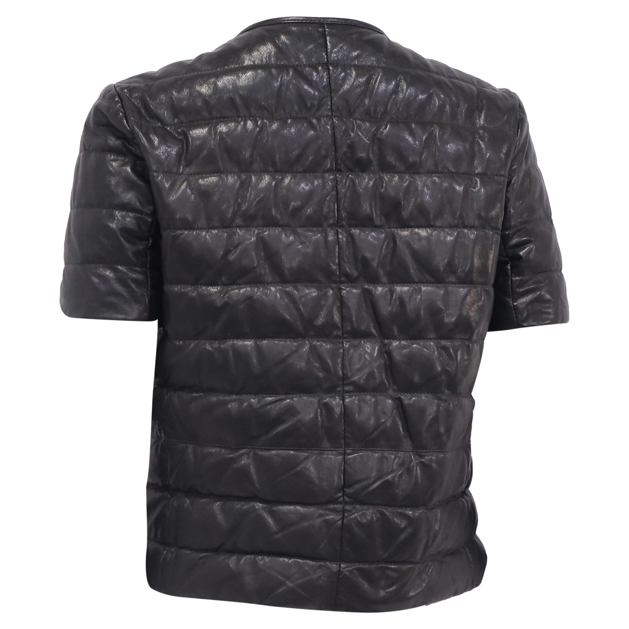 Brunello Cucinelli Short Sleeve Down Jacket in Black Leather