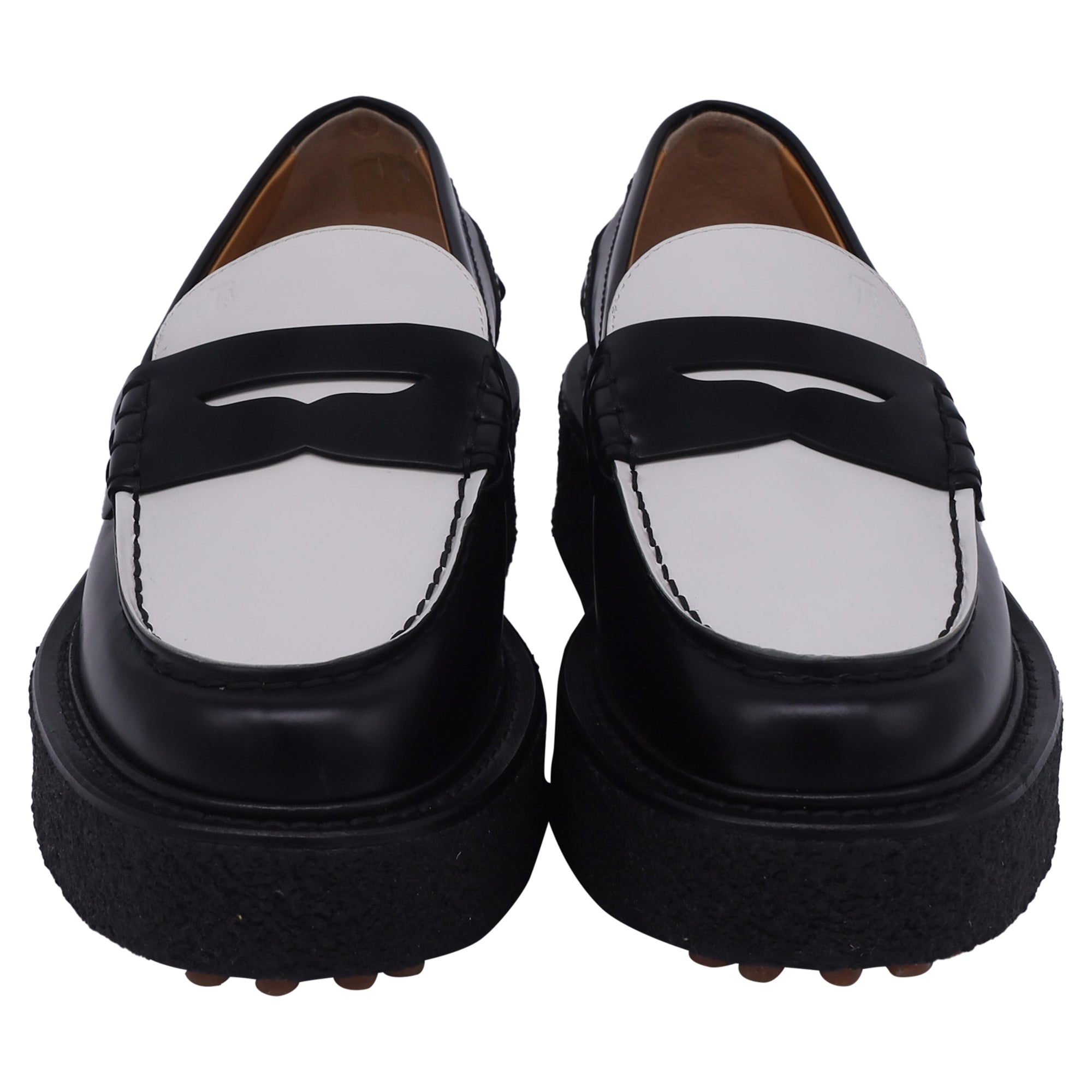 Women's Tod's Two-Tone Platform Loafers in Black and White Calf Leather