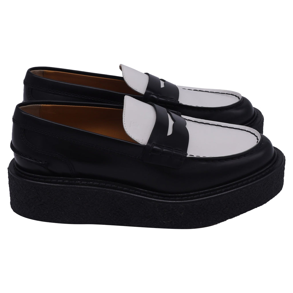 Women's Tod's Two-Tone Platform Loafers in Black and White Calf Leather