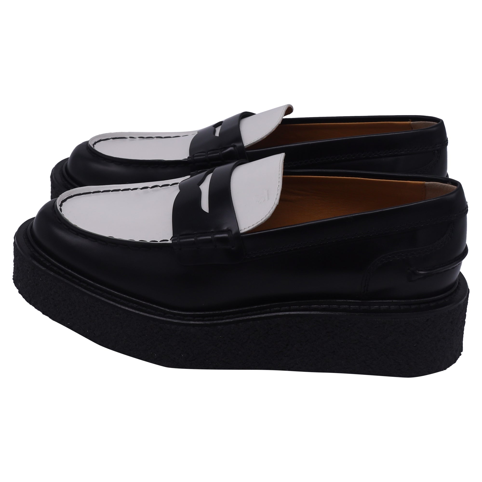 Women's Tod's Two-Tone Platform Loafers in Black and White Calf Leather