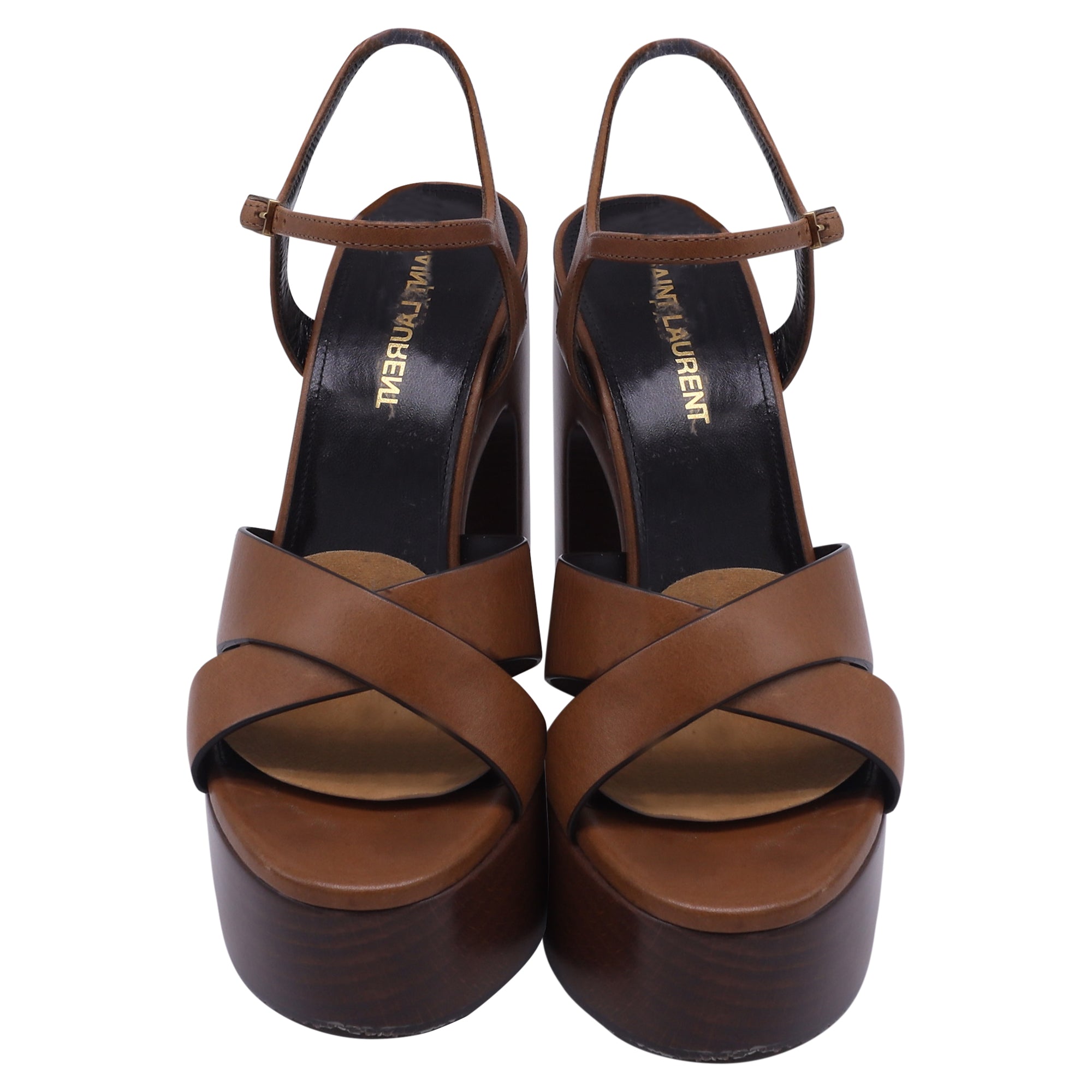 Saint Laurent Bianca Platform Sandals in Brown Calf Leather