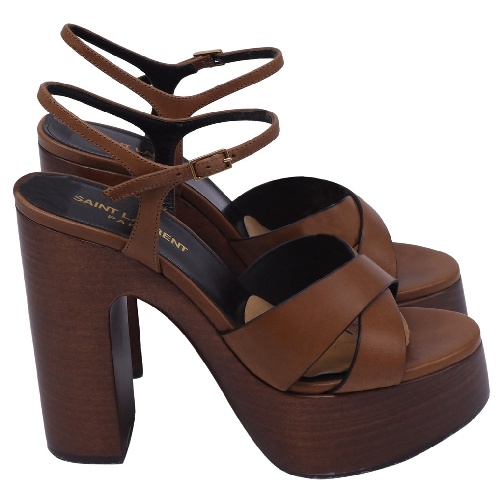 Saint Laurent Bianca Platform Sandals in Brown Calf Leather