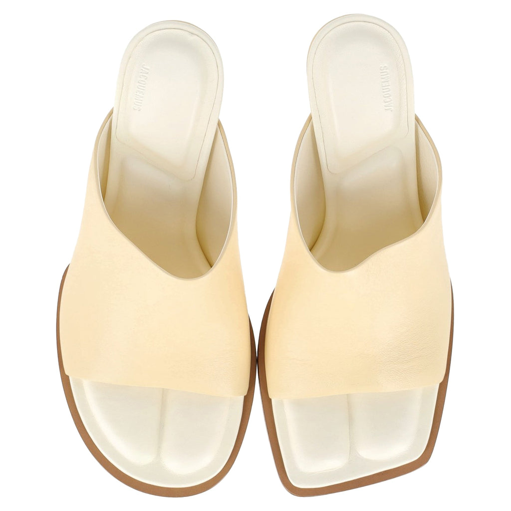 Jacquemus Les Mules Rond Carré Sandals in Cream Calf Leather