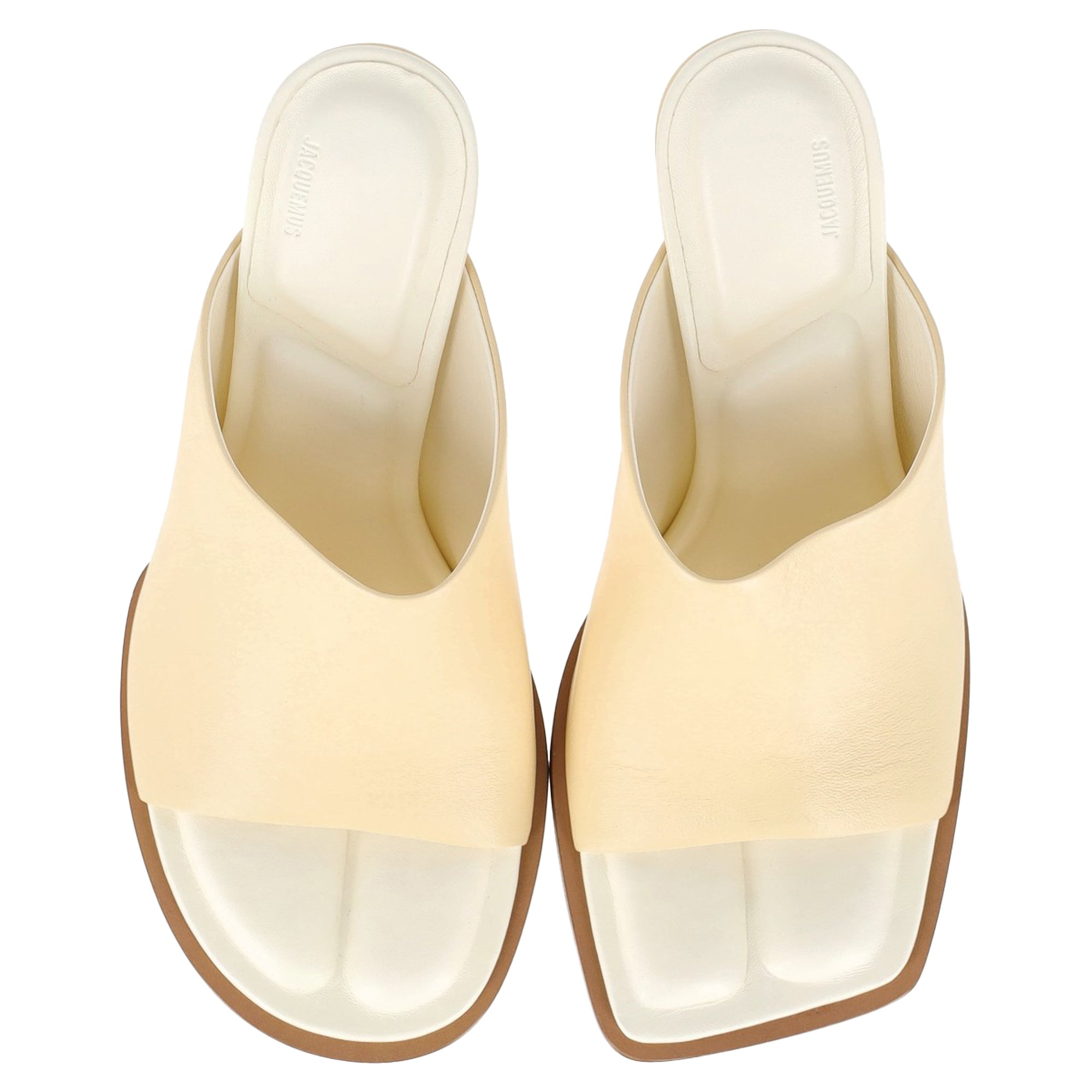 Jacquemus Les Mules Rond Carré Sandals in Cream Calf Leather