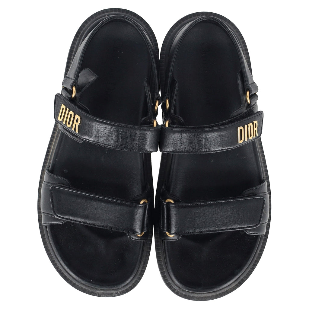 Dior Dioract Flat Sandals in Black Lambskin Leather