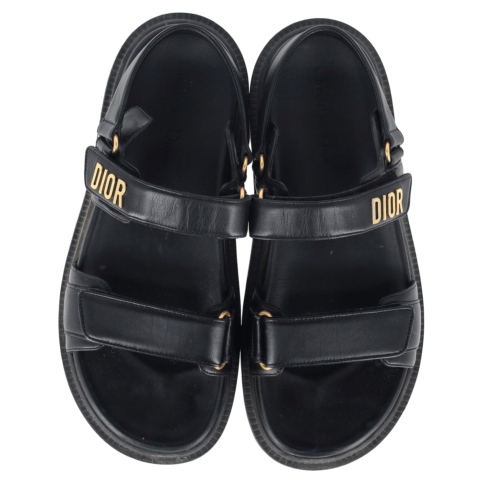 Dior Dioract Flat Sandals in Black Lambskin Leather