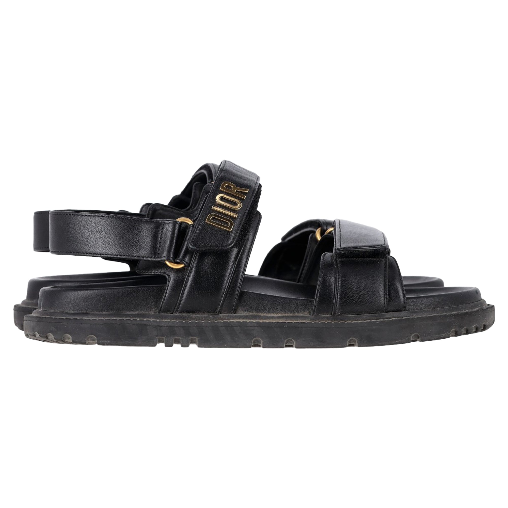 Dior Dioract Flat Sandals in Black Lambskin Leather
