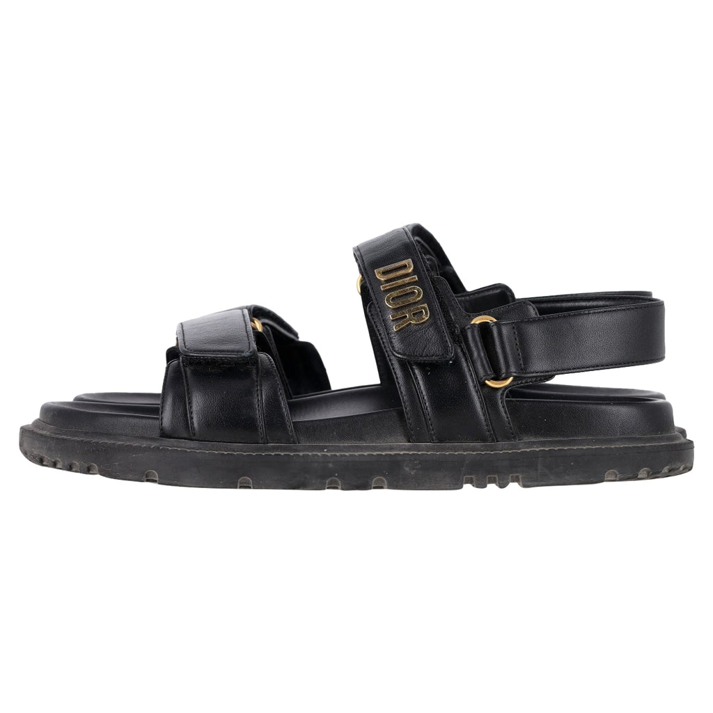 Dior Dioract Flat Sandals in Black Lambskin Leather