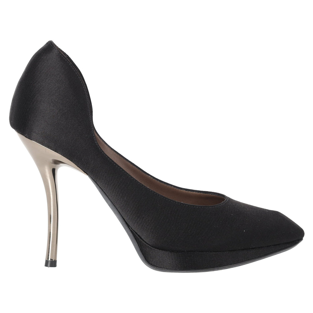 Women's Lanvin Pointed-Toe Platform Pumps in Black Satin
