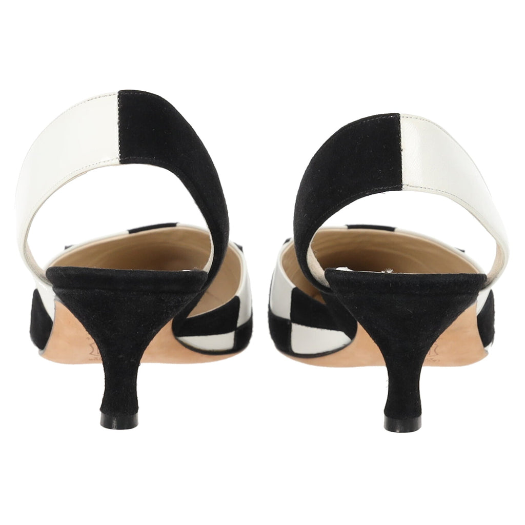 Manolo Blahnik Check Accent Slingback Pumps in Black and White Leather