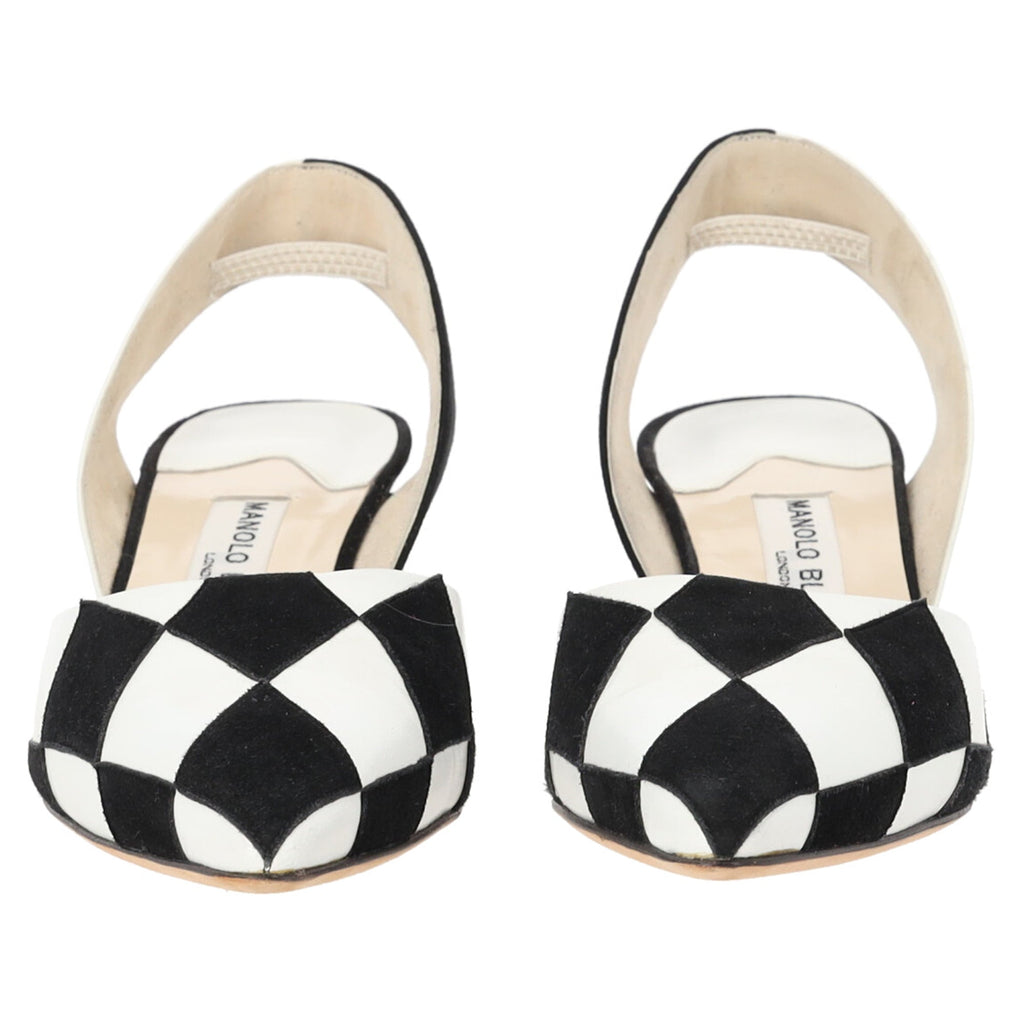 Manolo Blahnik Check Accent Slingback Pumps in Black and White Leather