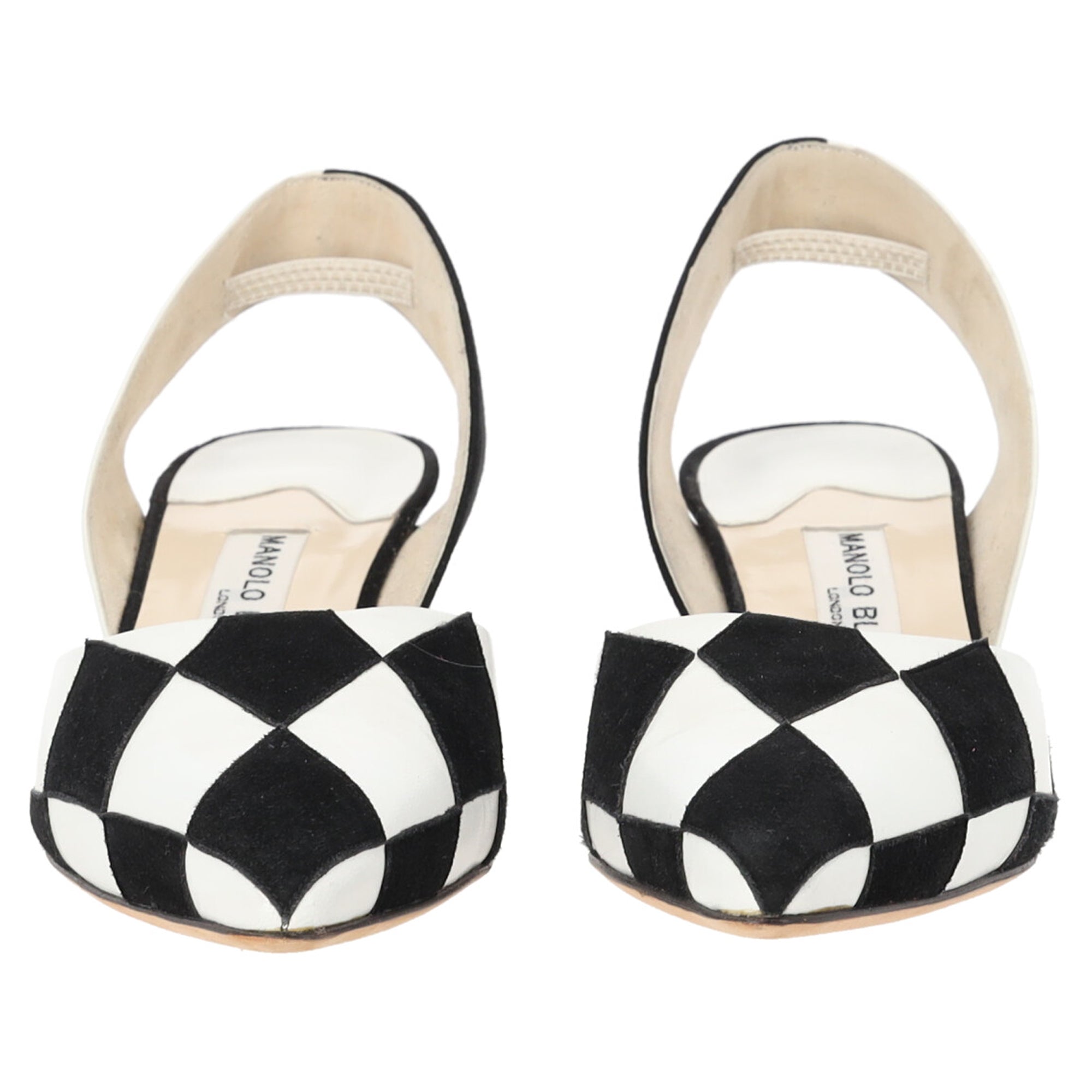 Manolo Blahnik Check Accent Slingback Pumps in Black and White Leather