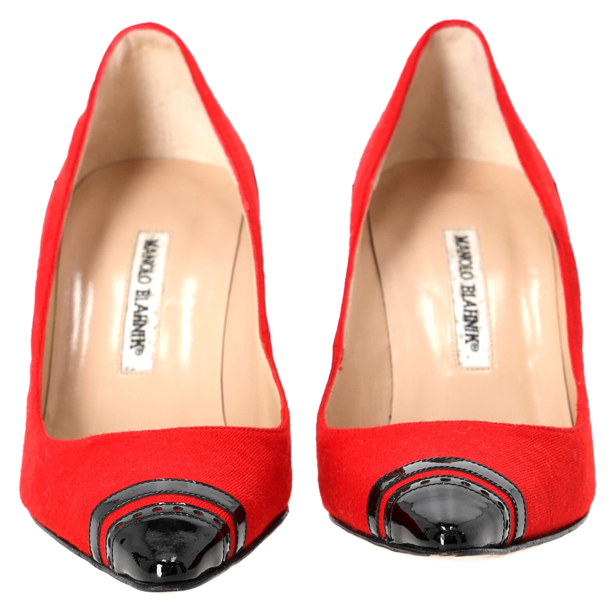 Women's Manolo Blahnik Pointed Toe Pumps in Red Suede