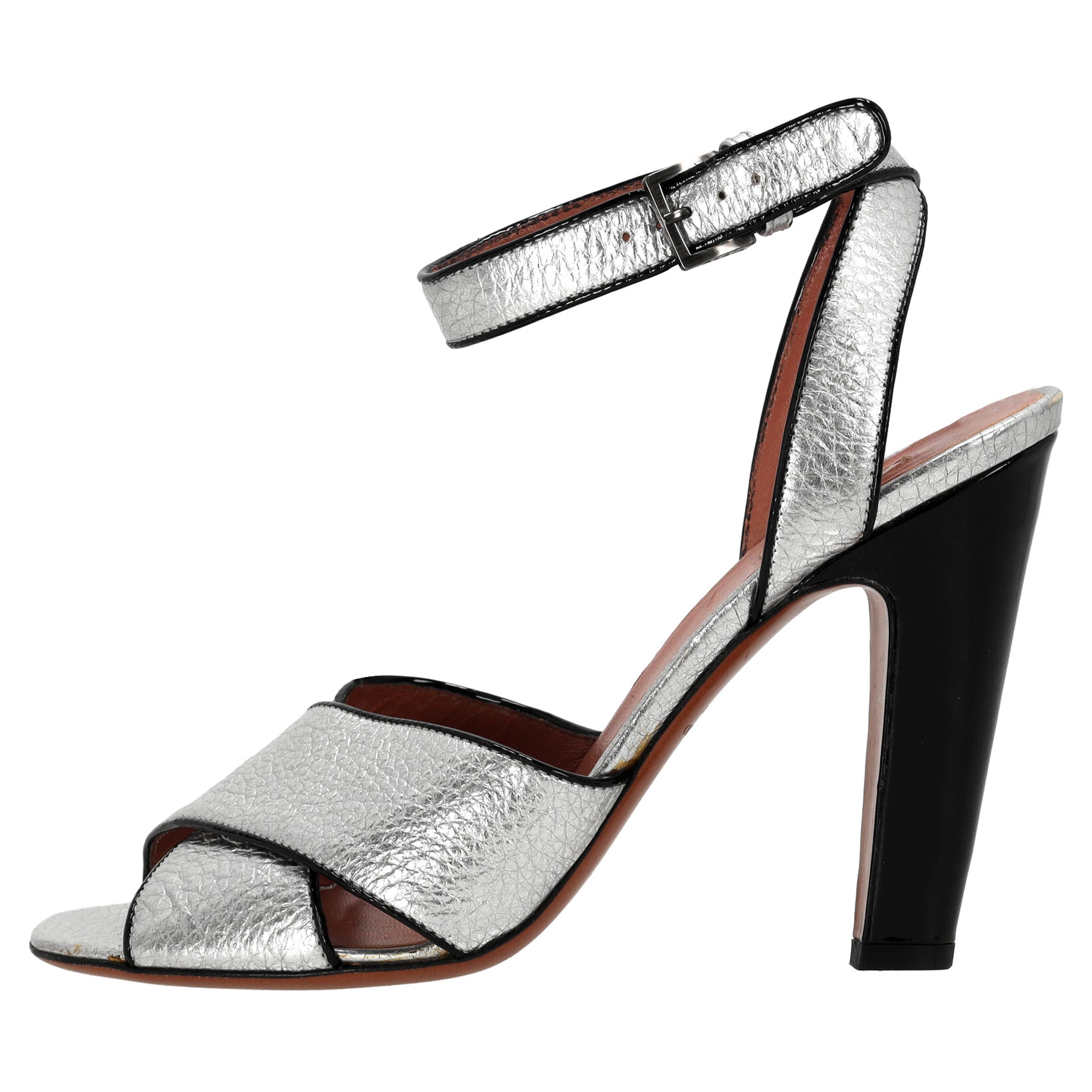 Alaia Cross Strap High Heel Sandals in Silver Leather