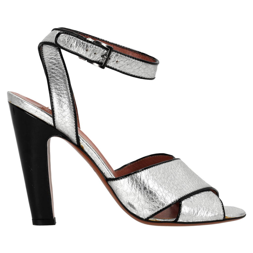 Alaia Cross Strap High Heel Sandals in Silver Leather