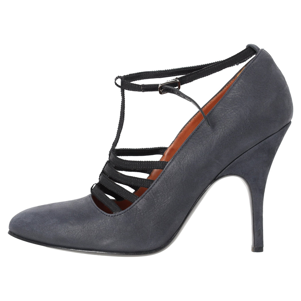 Lanvin Strappy Pumps in Dark Grey Leather
