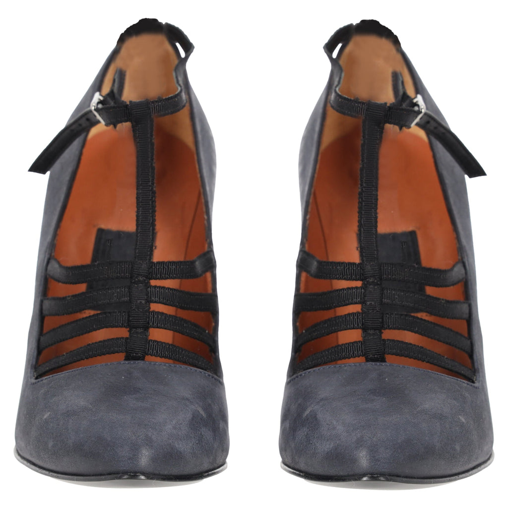 Lanvin Strappy Pumps in Dark Grey Leather