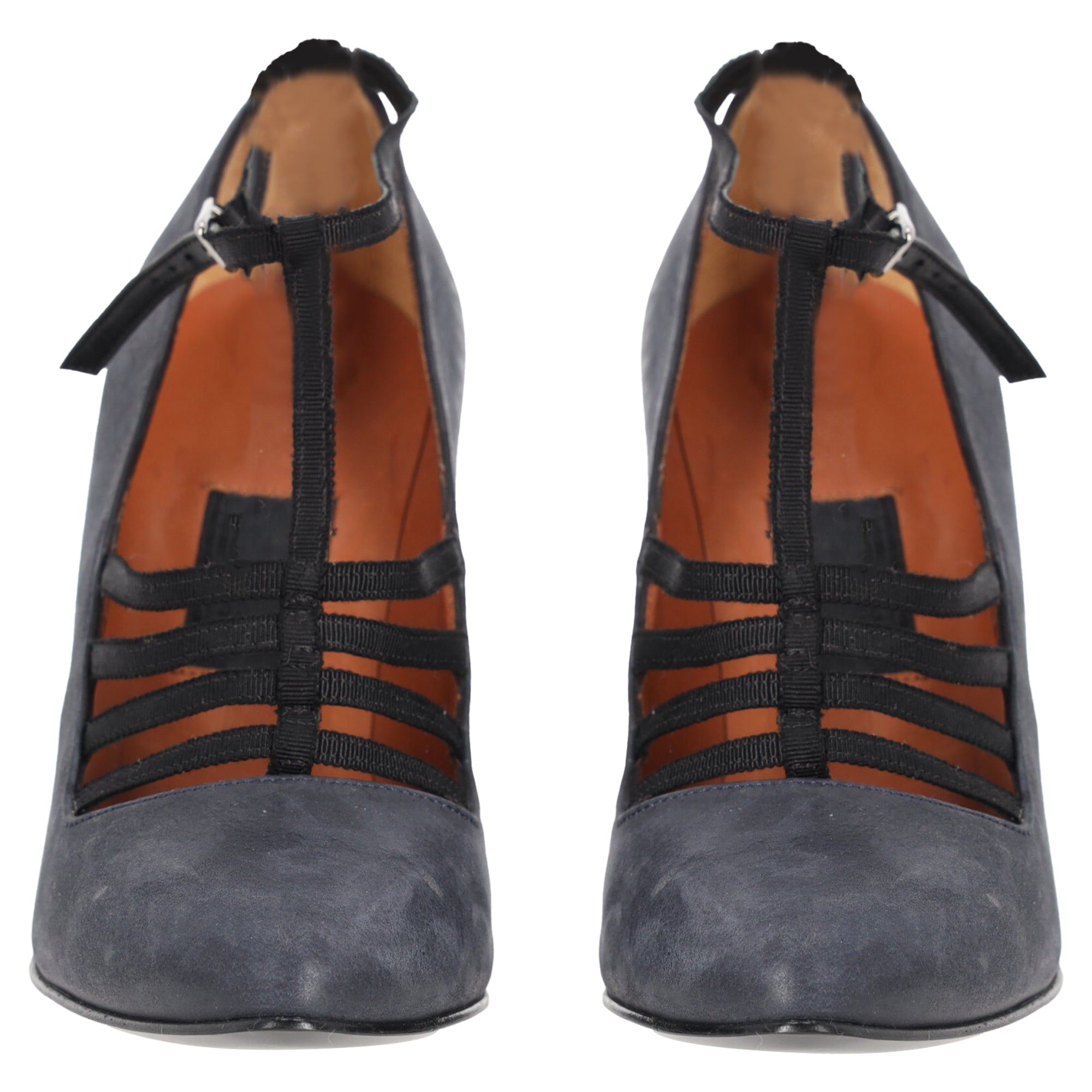 Lanvin Strappy Pumps in Dark Grey Leather