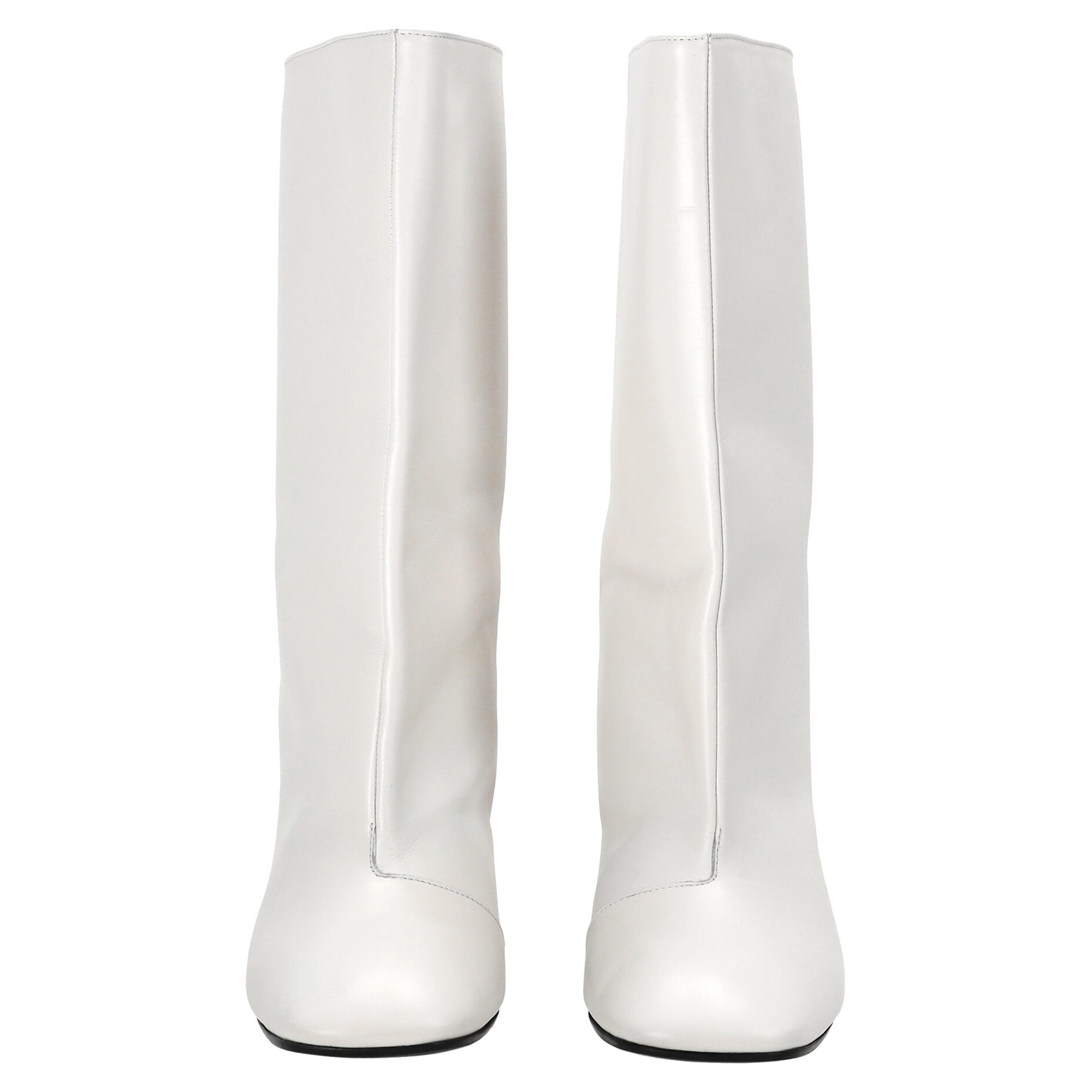 Marni Block-Heel Mid-Calf Boots in White Calf Leather