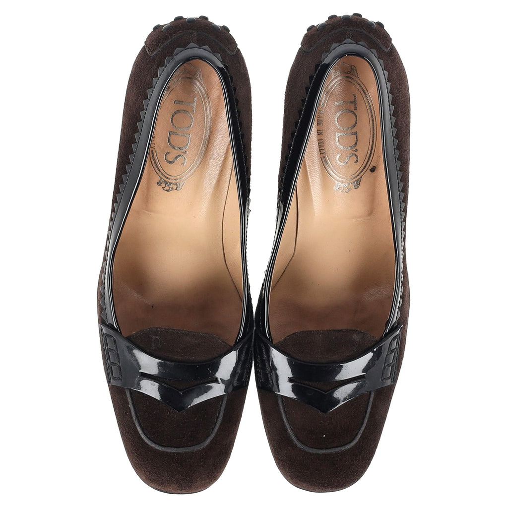 Women's Tod's Penny Loafer Accent Pumps in Brown Suede