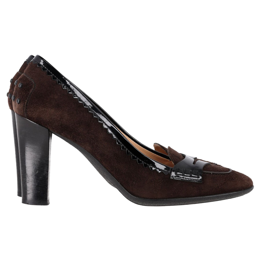 Women's Tod's Penny Loafer Accent Pumps in Brown Suede