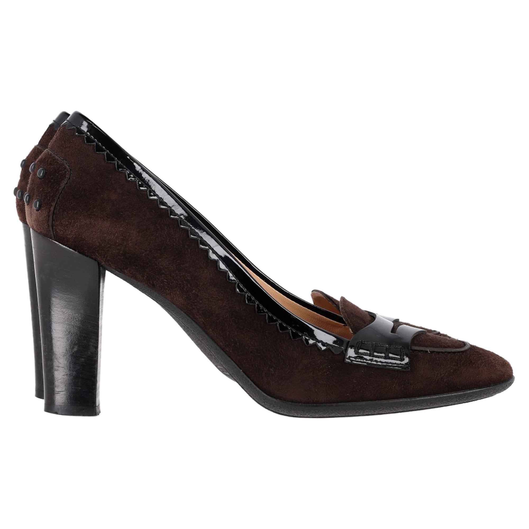 Women's Tod's Penny Loafer Accent Pumps in Brown Suede