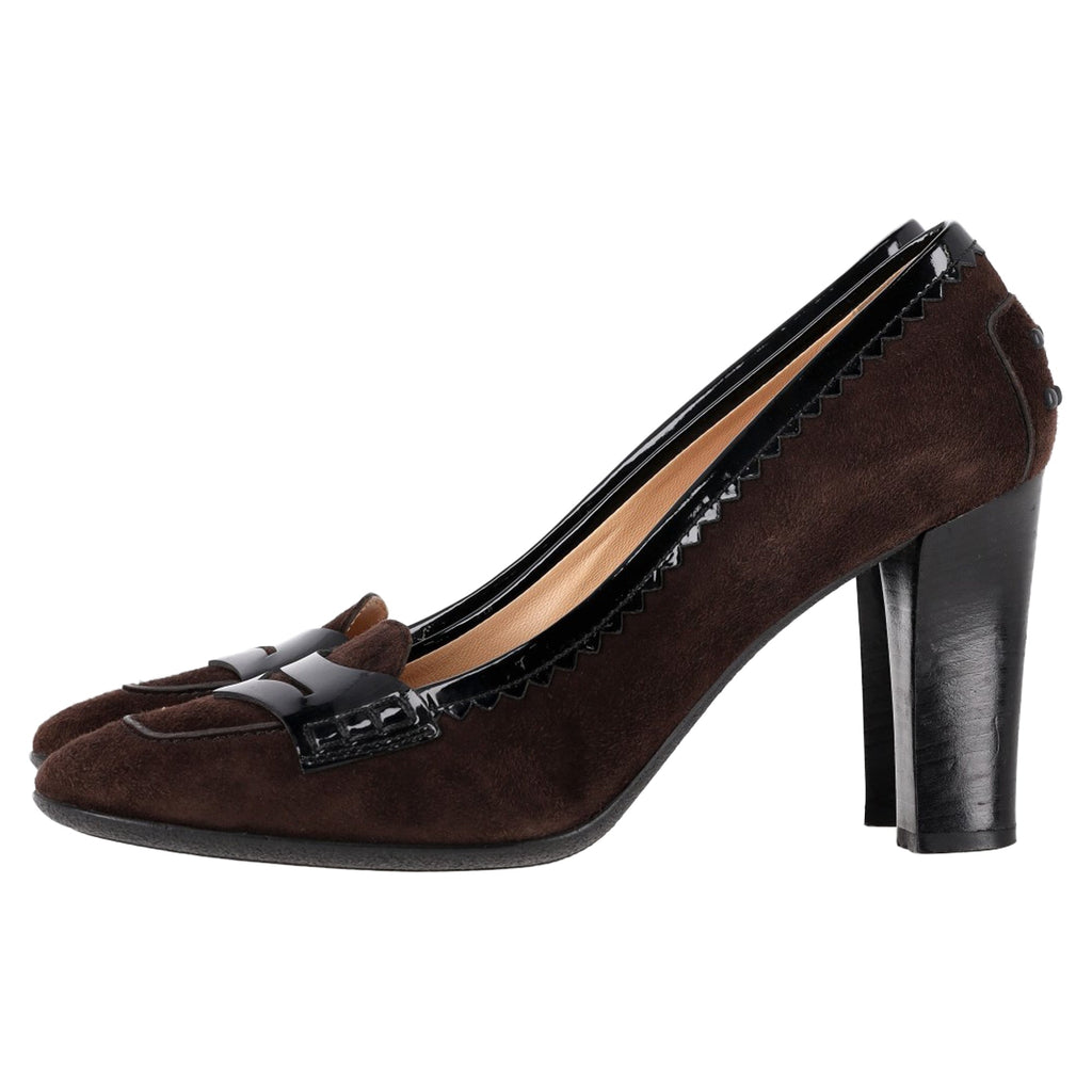 Women's Tod's Penny Loafer Accent Pumps in Brown Suede