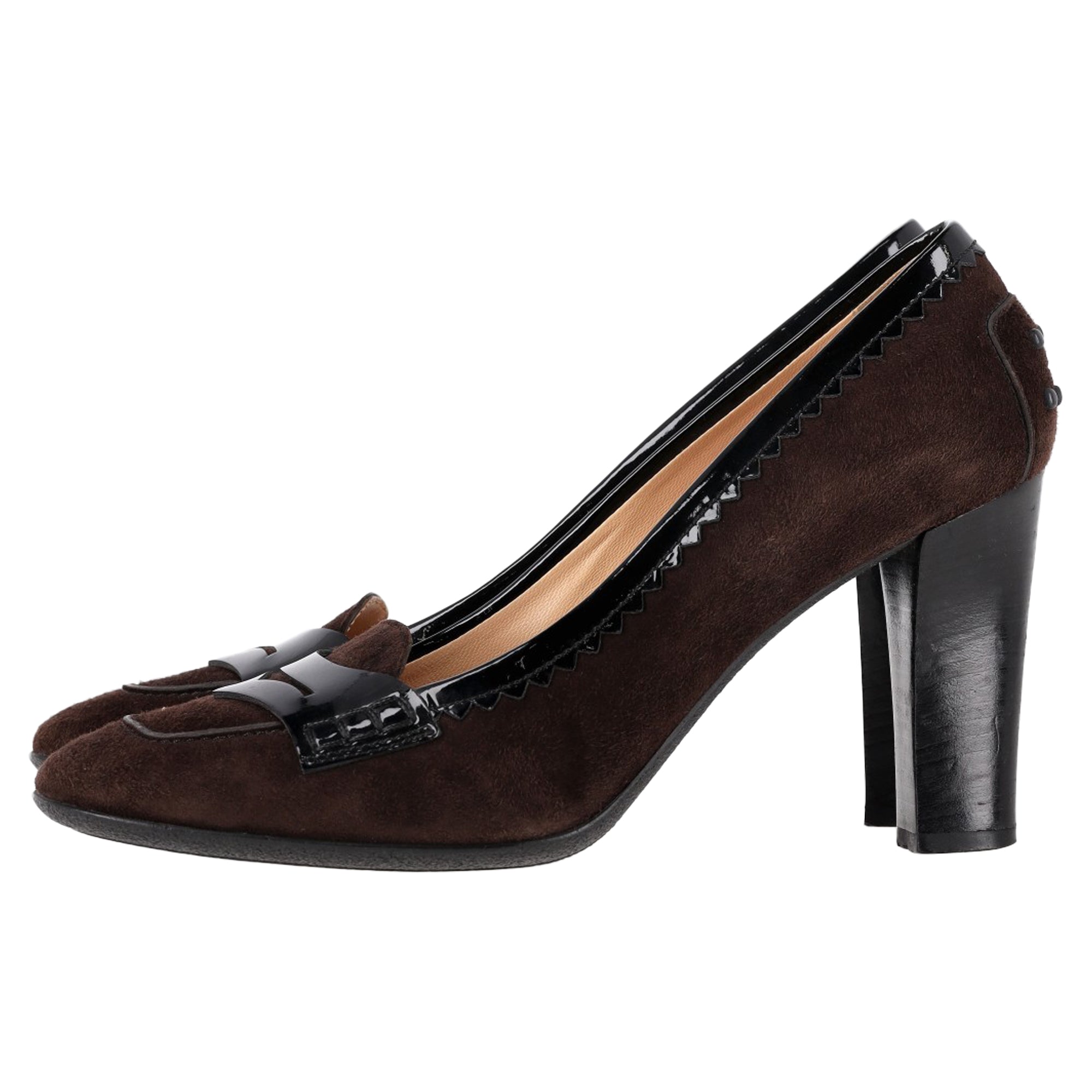 Women's Tod's Penny Loafer Accent Pumps in Brown Suede