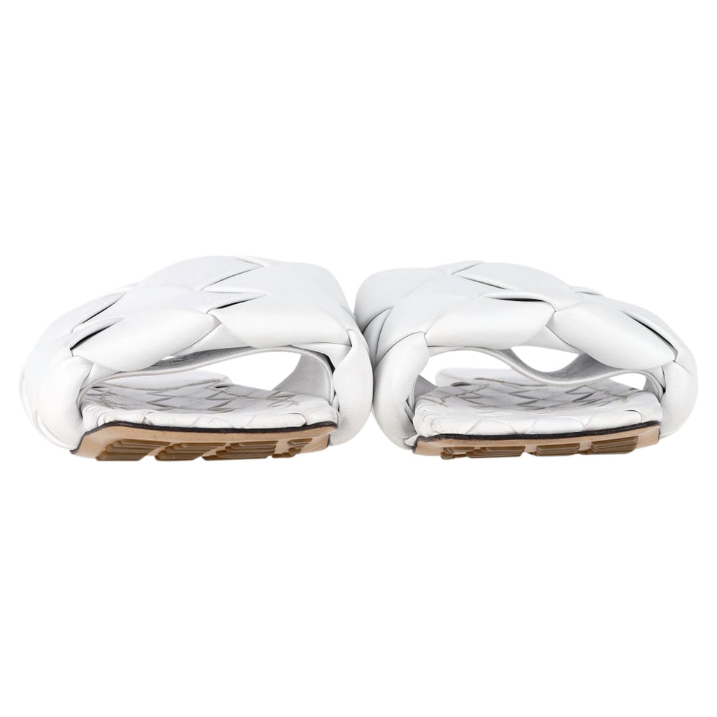 Women's  Bottega Veneta Lido Slide Flat Sandals in White Lamb Leather