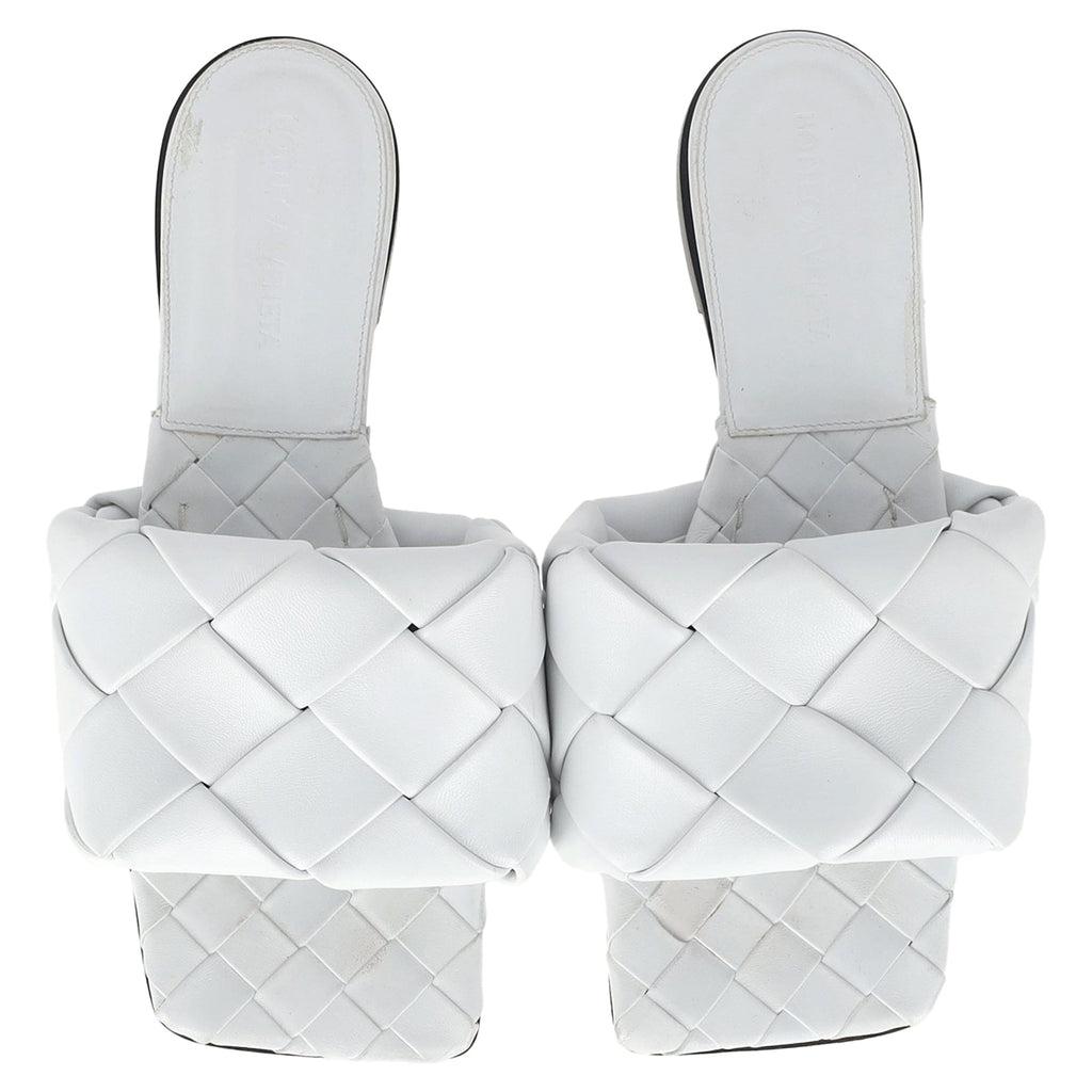 Women's  Bottega Veneta Lido Slide Flat Sandals in White Lamb Leather