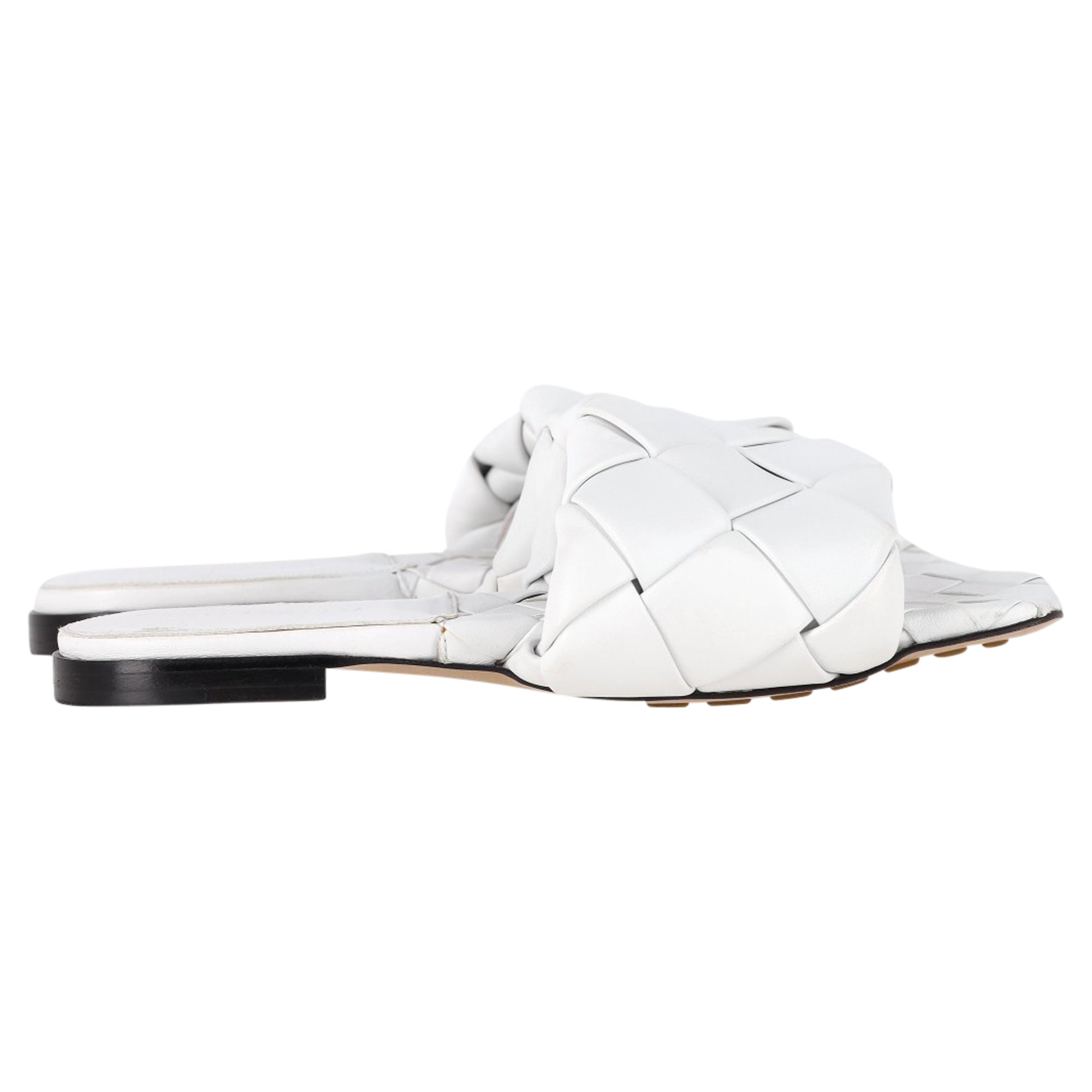 Women's  Bottega Veneta Lido Slide Flat Sandals in White Lamb Leather