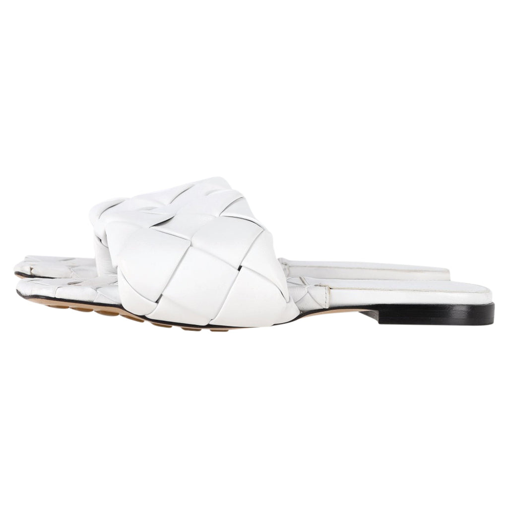 Women's  Bottega Veneta Lido Slide Flat Sandals in White Lamb Leather