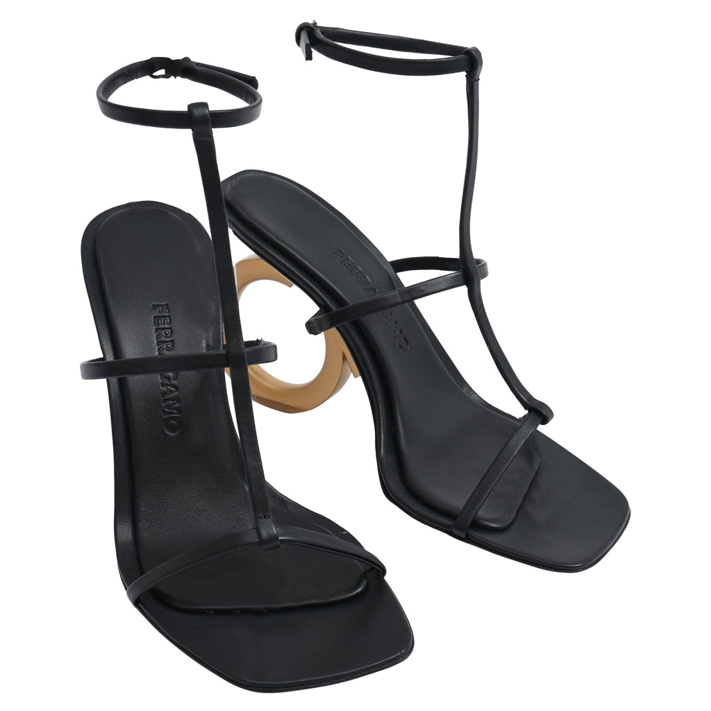 Salvatore Ferragamo Elina 105 Sandal Heels in Black Lamb Leather