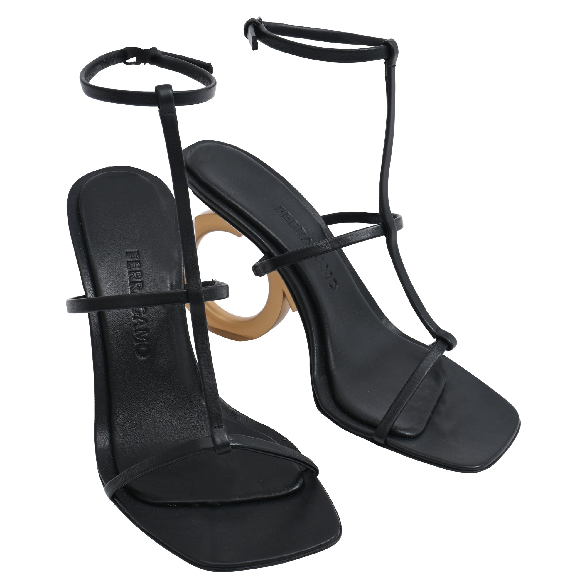Salvatore Ferragamo Elina 105 Sandal Heels in Black Lamb Leather