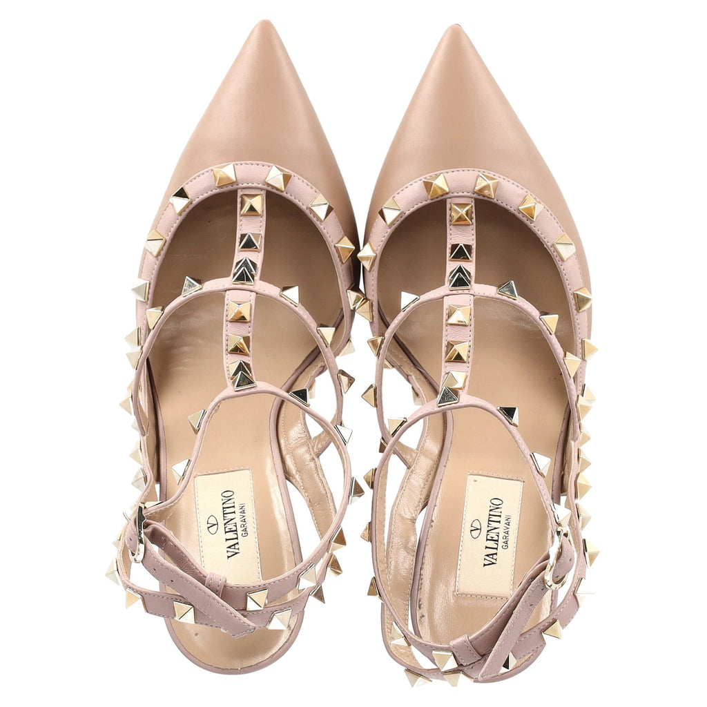 Women's Valentino Rockstud Caged Pumps In Beige Leather