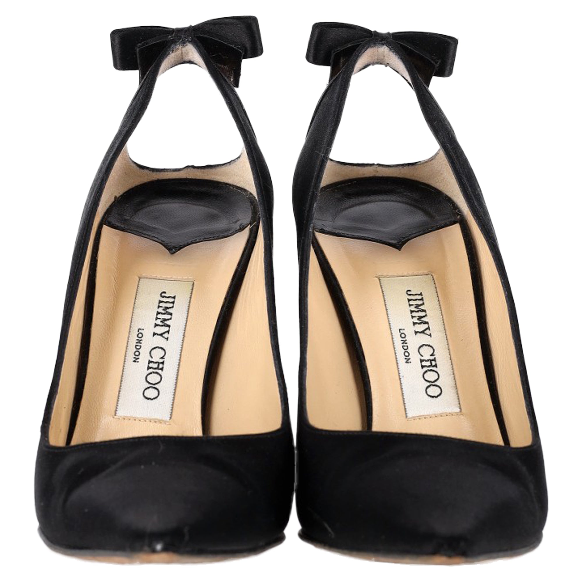 Women's Jimmy Choo Back Bow Embellished Pumps in Black Satin