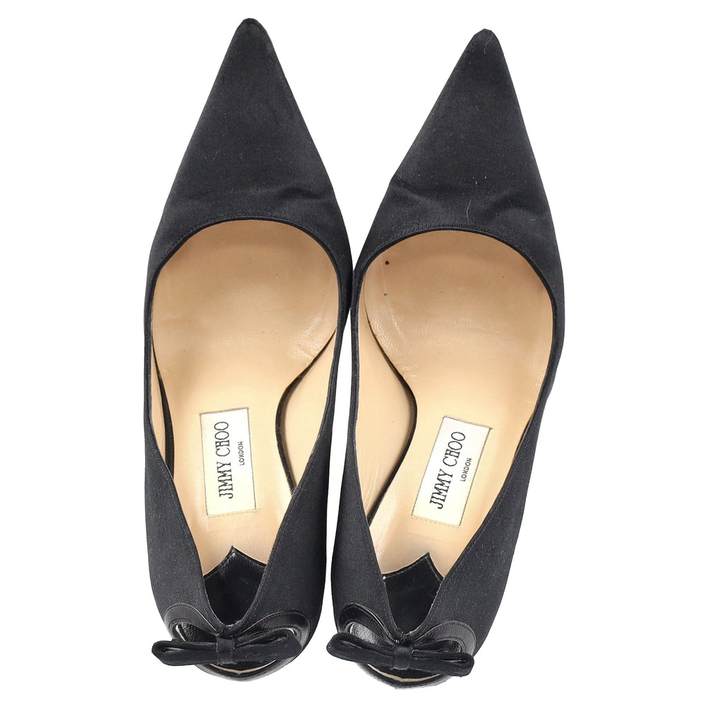 Women's Jimmy Choo Back Bow Embellished Pumps in Black Satin