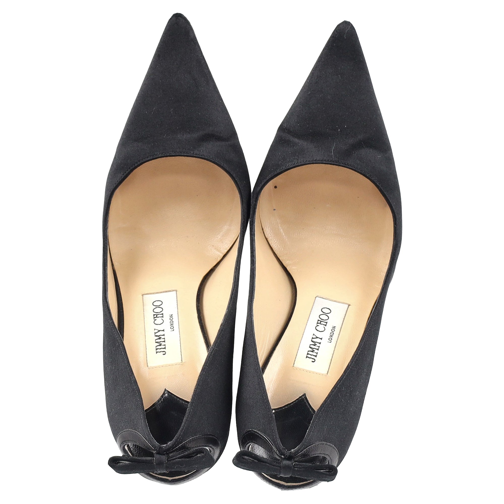 Women's Jimmy Choo Back Bow Embellished Pumps in Black Satin