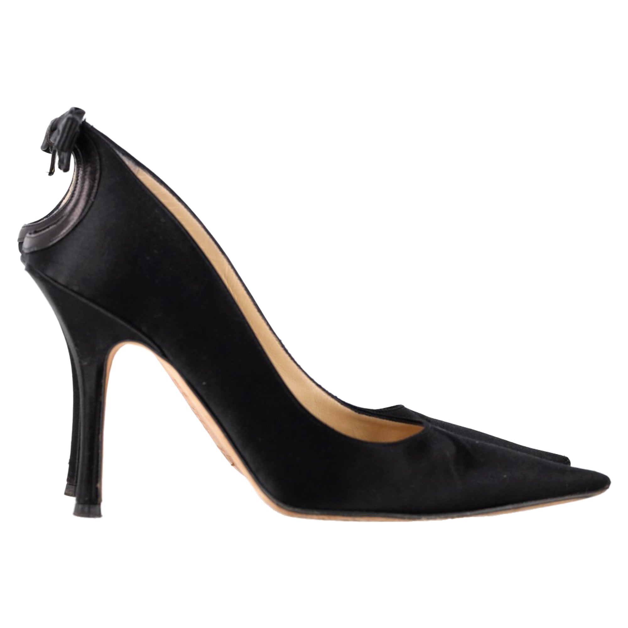 Women's Jimmy Choo Back Bow Embellished Pumps in Black Satin