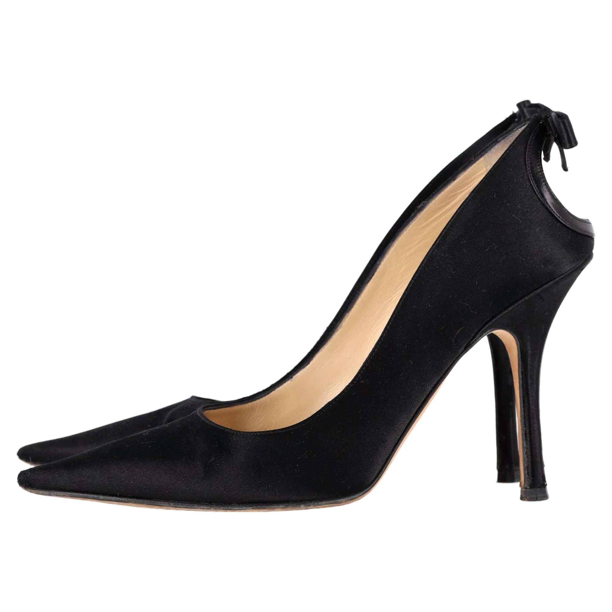 Women's Jimmy Choo Back Bow Embellished Pumps in Black Satin