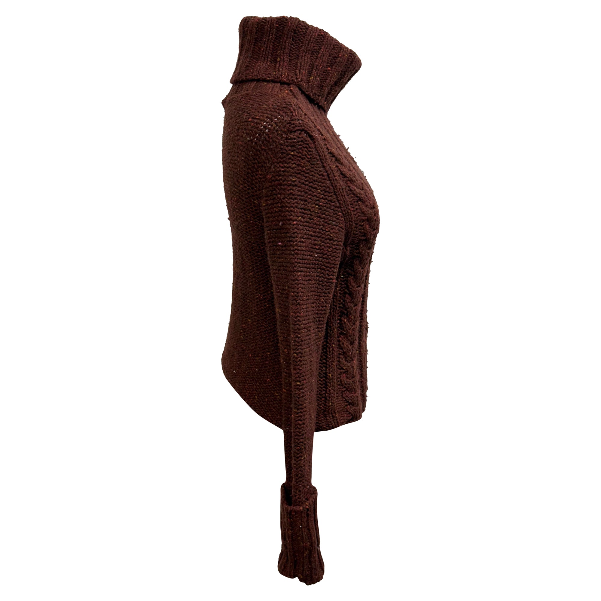 Burberry London Rolled Neck Knitted Sweater in Brown Wool