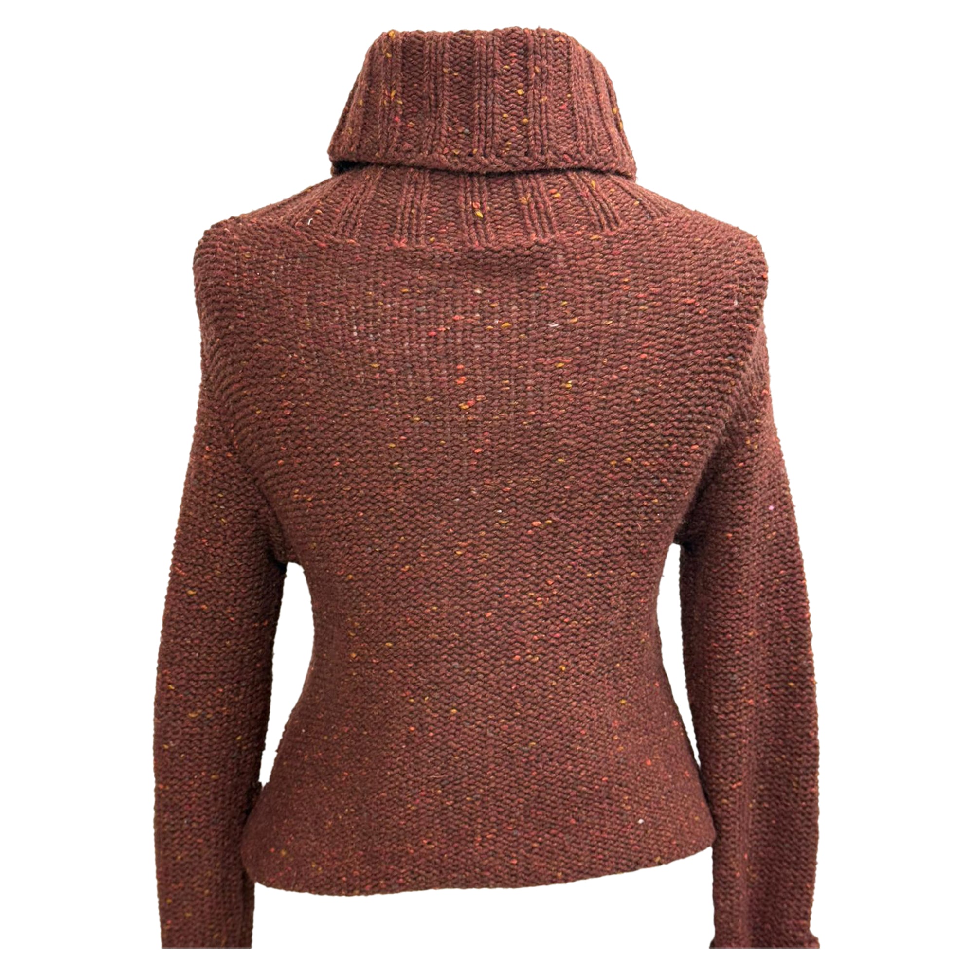Burberry London Rolled Neck Knitted Sweater in Brown Wool