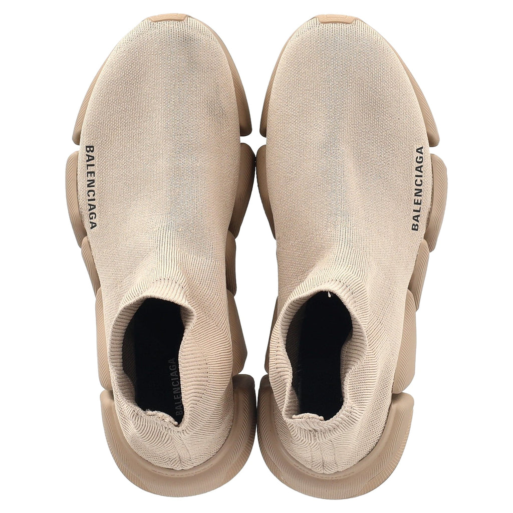 Women's Balenciaga Speed 2.0 Knitted Sneakers in Beige Polyester