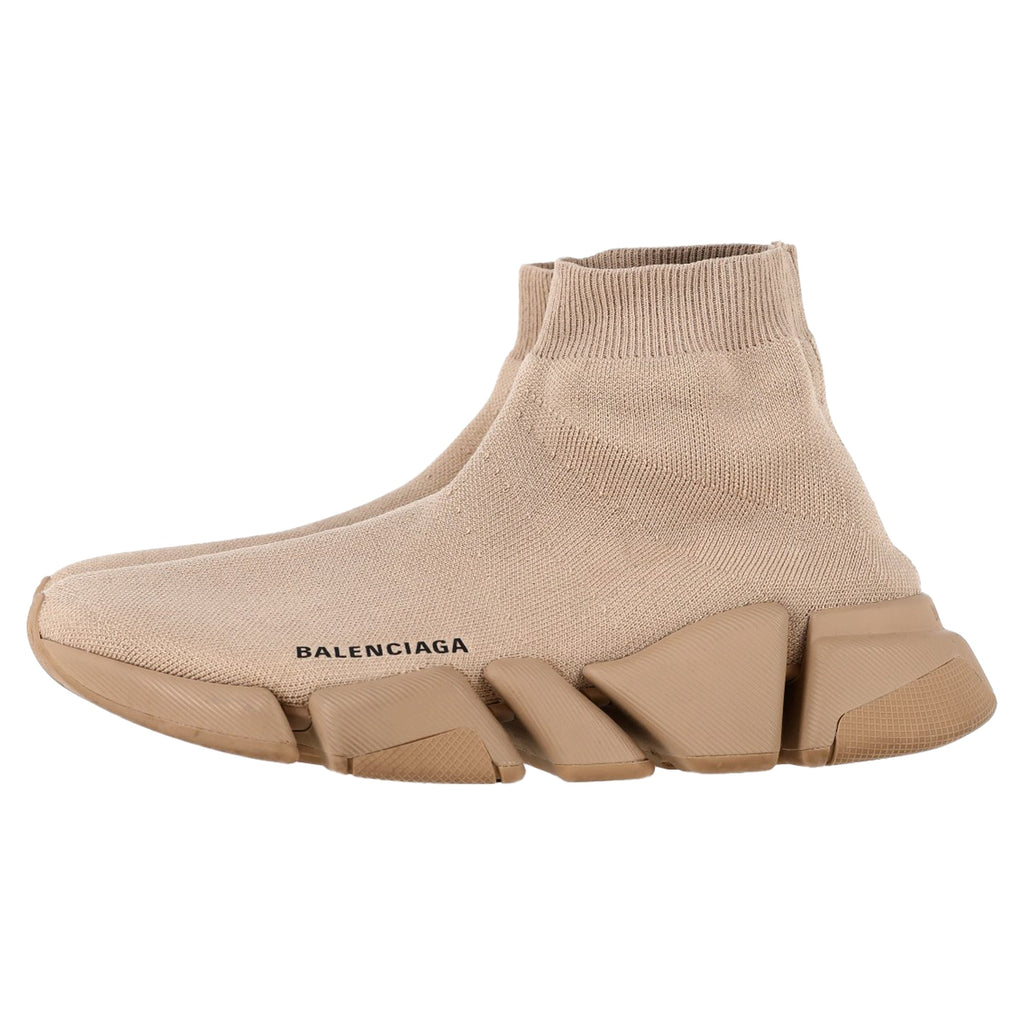 Women's Balenciaga Speed 2.0 Knitted Sneakers in Beige Polyester