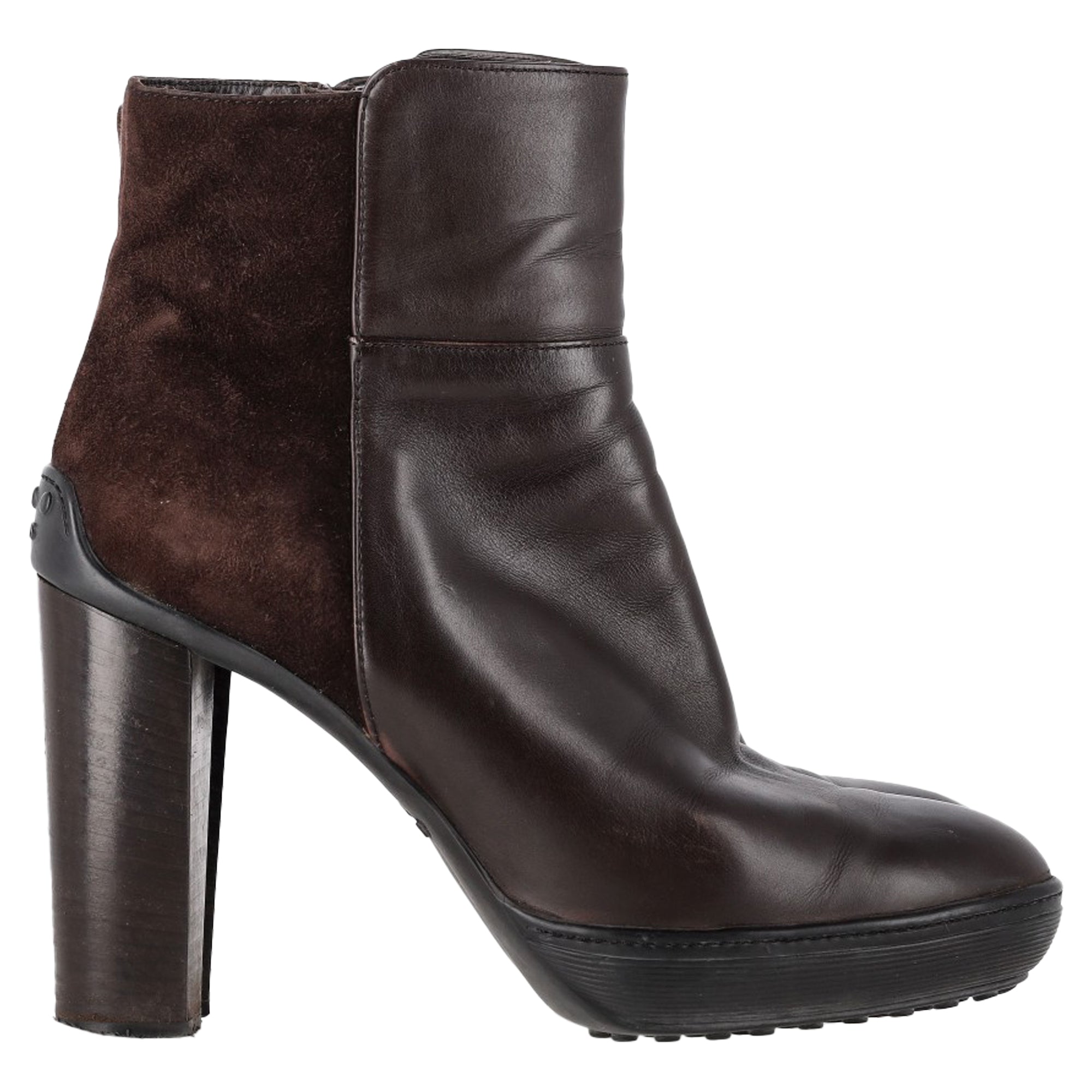 Women's Tod's Platform Ankle Boots in Brown Leather and Suede