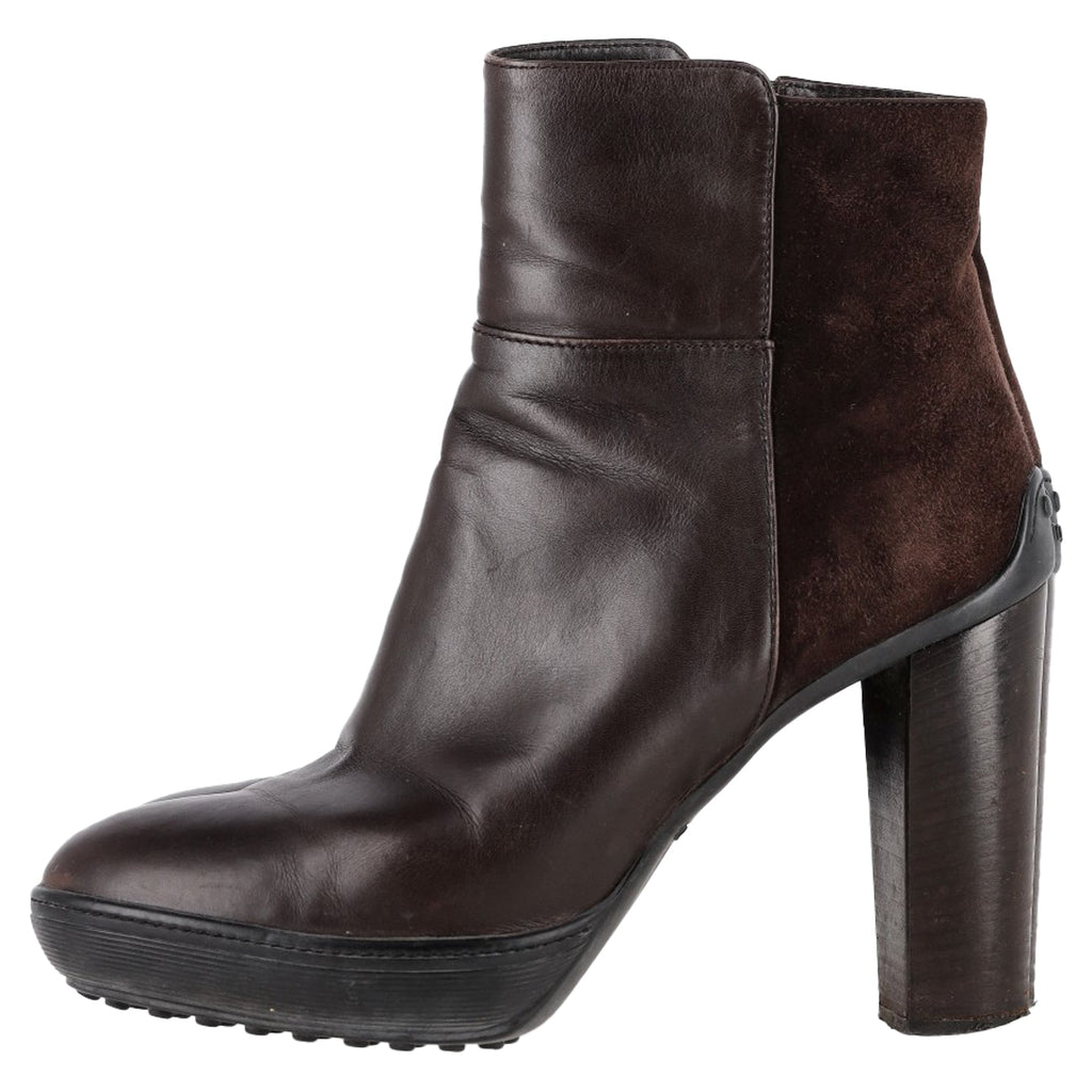 Women's Tod's Platform Ankle Boots in Brown Leather and Suede